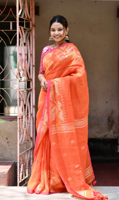 Orange Linen Jamdani