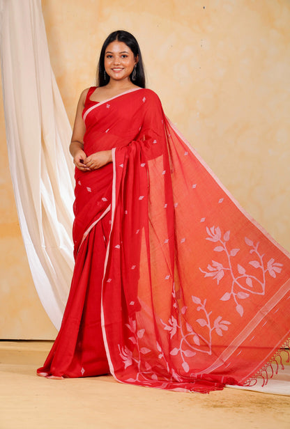 Red Mul Cotton Jamdani