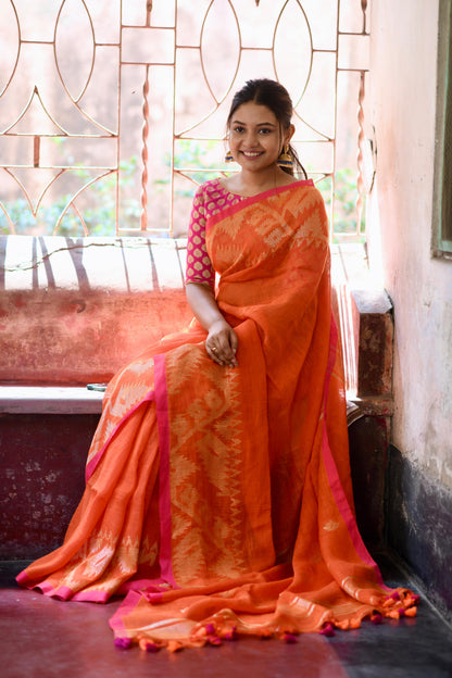 Orange Linen Jamdani