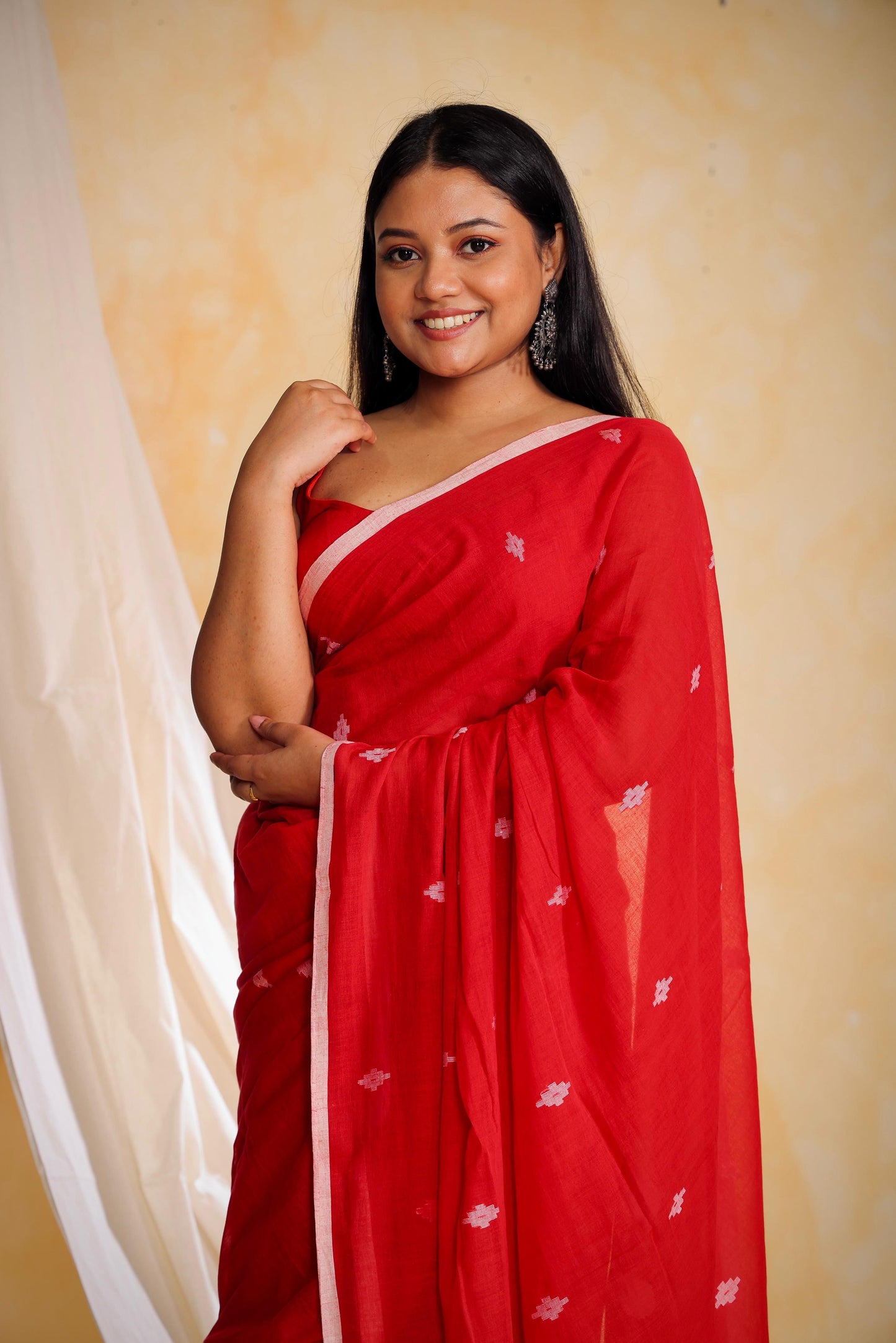 Red Mul Cotton Jamdani