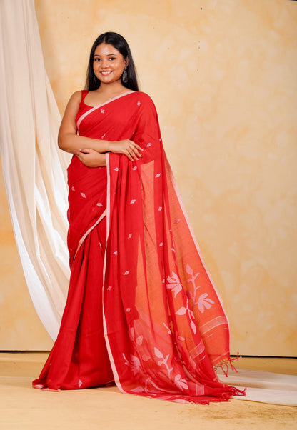 Red Mul Cotton Jamdani