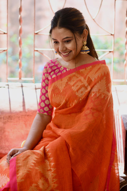 Orange Linen Jamdani