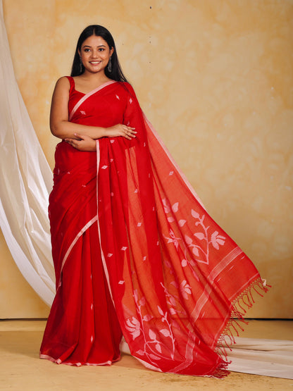 Red Mul Cotton Jamdani