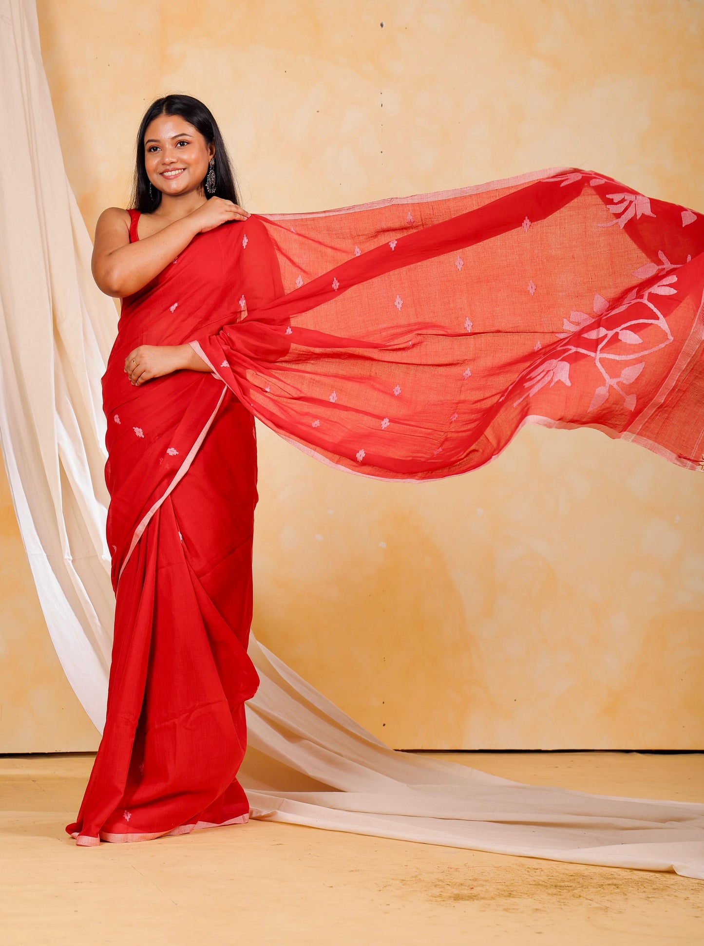 Red Mul Cotton Jamdani