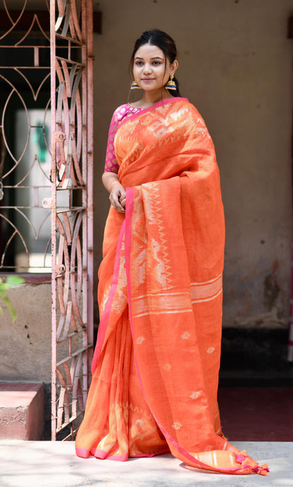 Orange Linen Jamdani