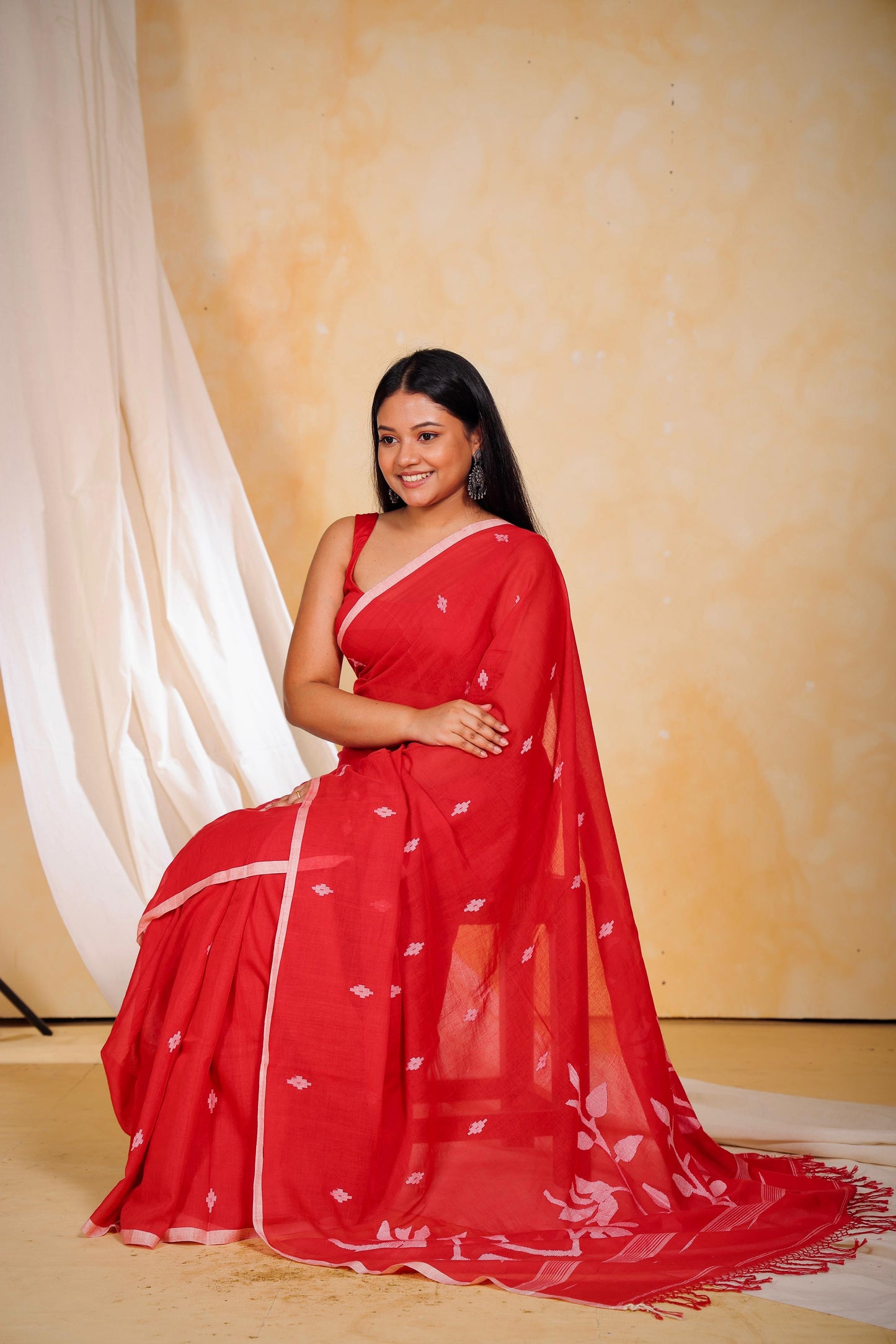 Red Mul Cotton Jamdani