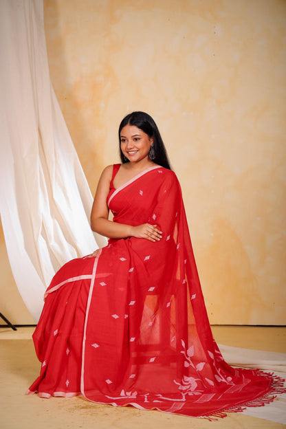 Red Mul Cotton Jamdani