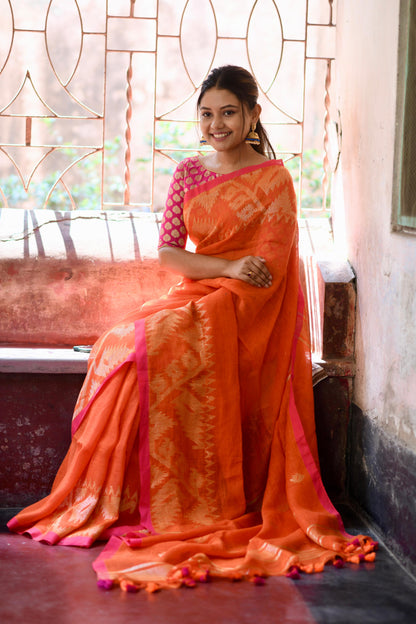 Orange Linen Jamdani