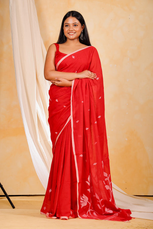 Red Mul Cotton Jamdani