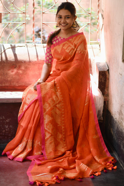 Orange Linen Jamdani