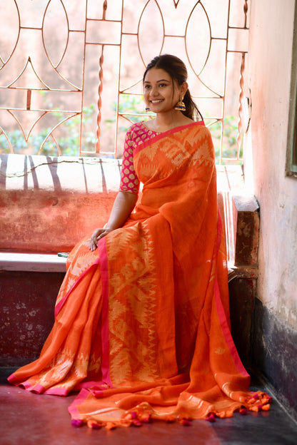 Orange Linen Jamdani