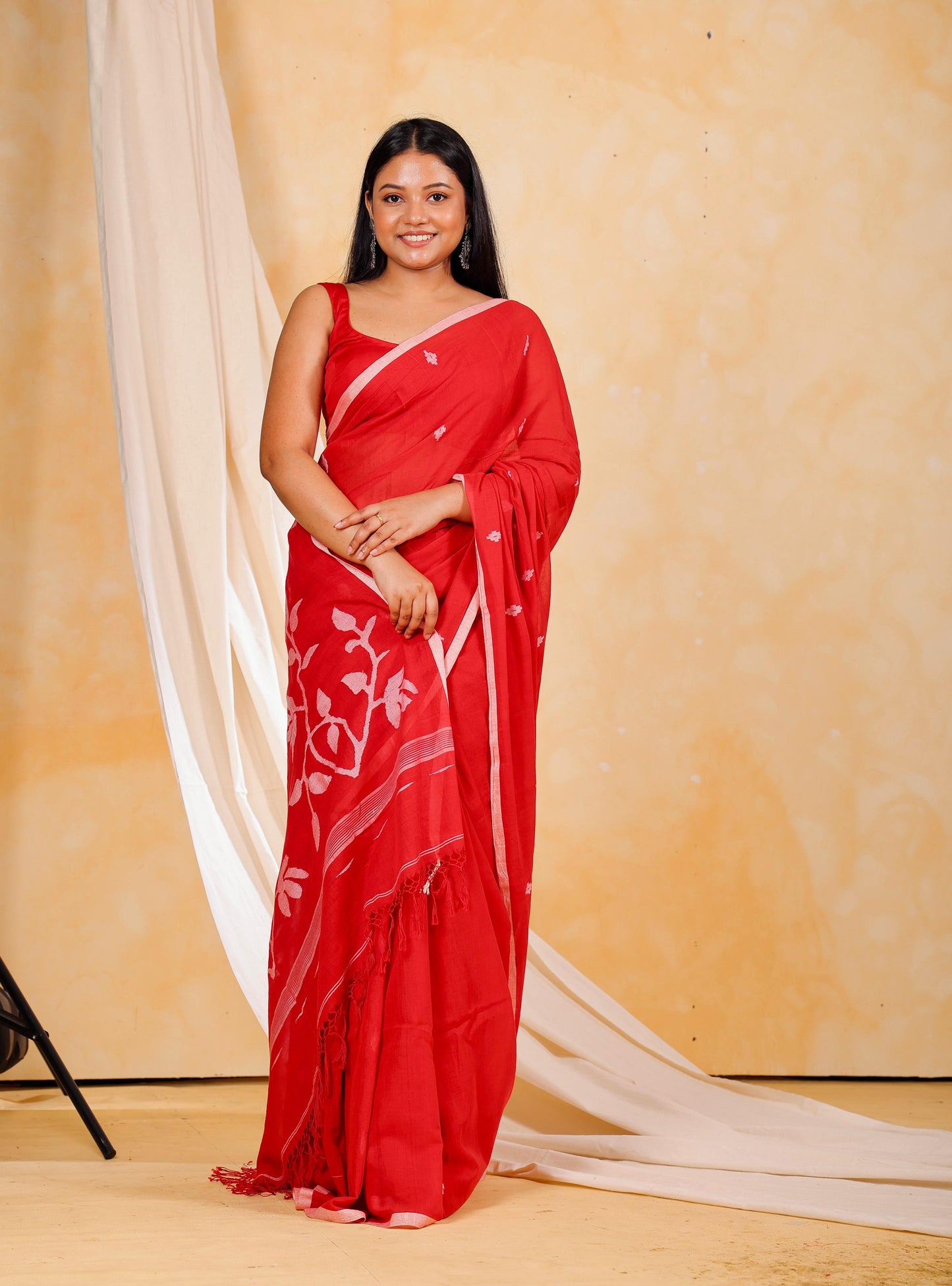 Red Mul Cotton Jamdani