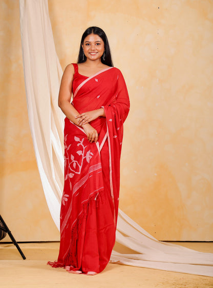 Red Mul Cotton Jamdani