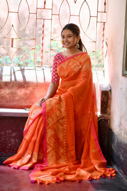 Orange Linen Jamdani