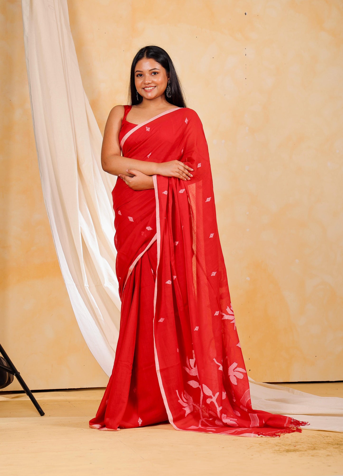 Red Mul Cotton Jamdani