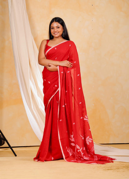 Red Mul Cotton Jamdani