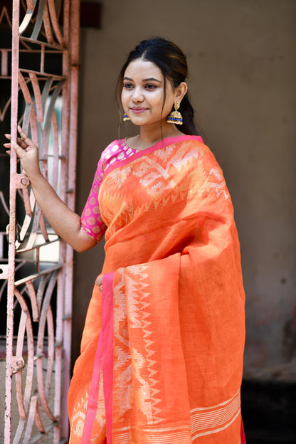 Orange Linen Jamdani