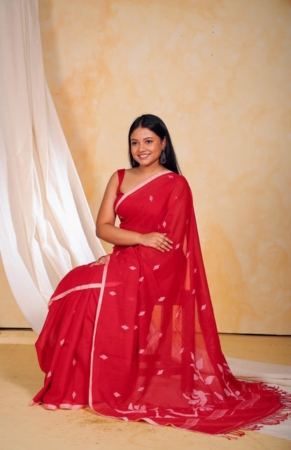 Red Mul Cotton Jamdani