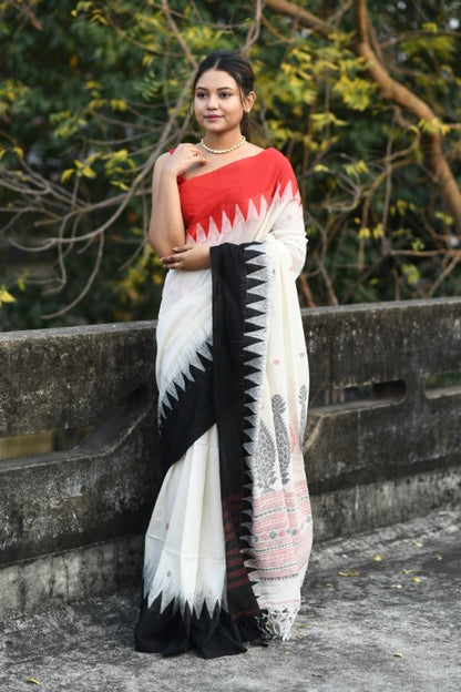 HANDWOVEN PURE MERCERISED COTTON WITH TEMPLE BORDER