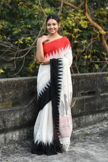 HANDWOVEN PURE MERCERISED COTTON WITH TEMPLE BORDER