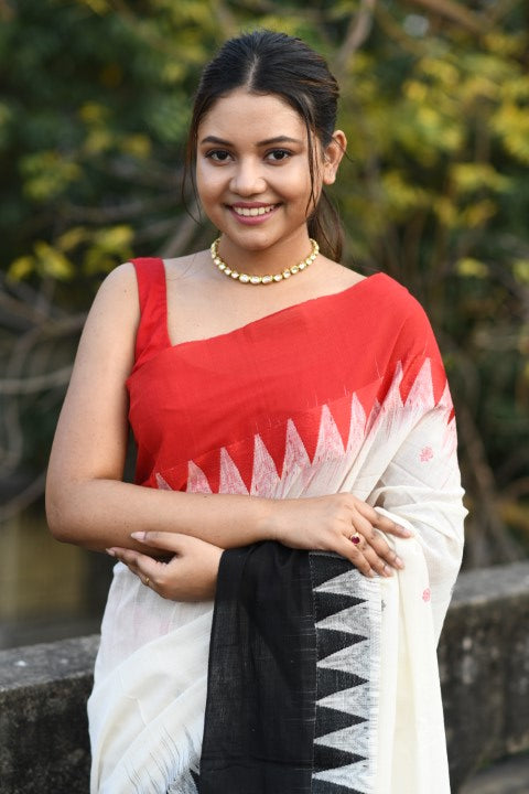 HANDWOVEN PURE MERCERISED COTTON WITH TEMPLE BORDER