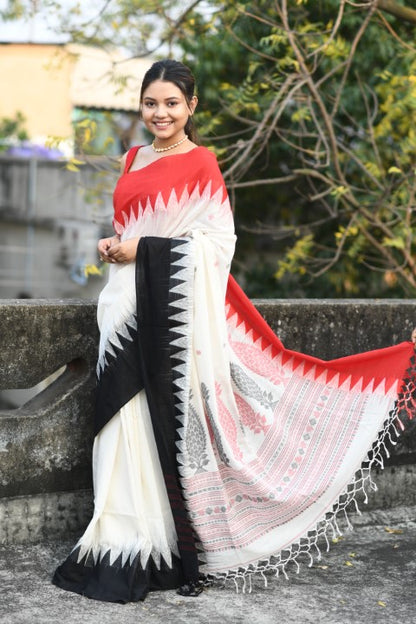 HANDWOVEN PURE MERCERISED COTTON WITH TEMPLE BORDER