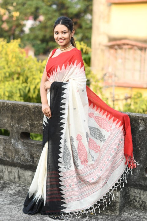 HANDWOVEN PURE MERCERISED COTTON WITH TEMPLE BORDER