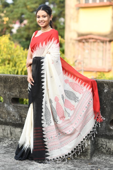 HANDWOVEN PURE MERCERISED COTTON WITH TEMPLE BORDER