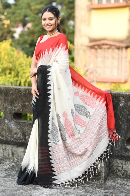 HANDWOVEN PURE MERCERISED COTTON WITH TEMPLE BORDER