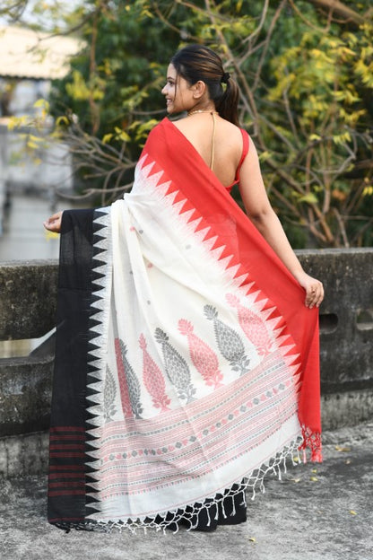 HANDWOVEN PURE MERCERISED COTTON WITH TEMPLE BORDER