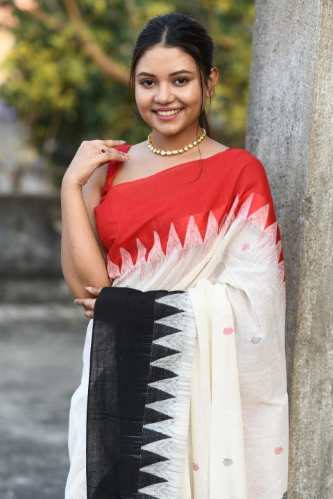 HANDWOVEN PURE MERCERISED COTTON WITH TEMPLE BORDER